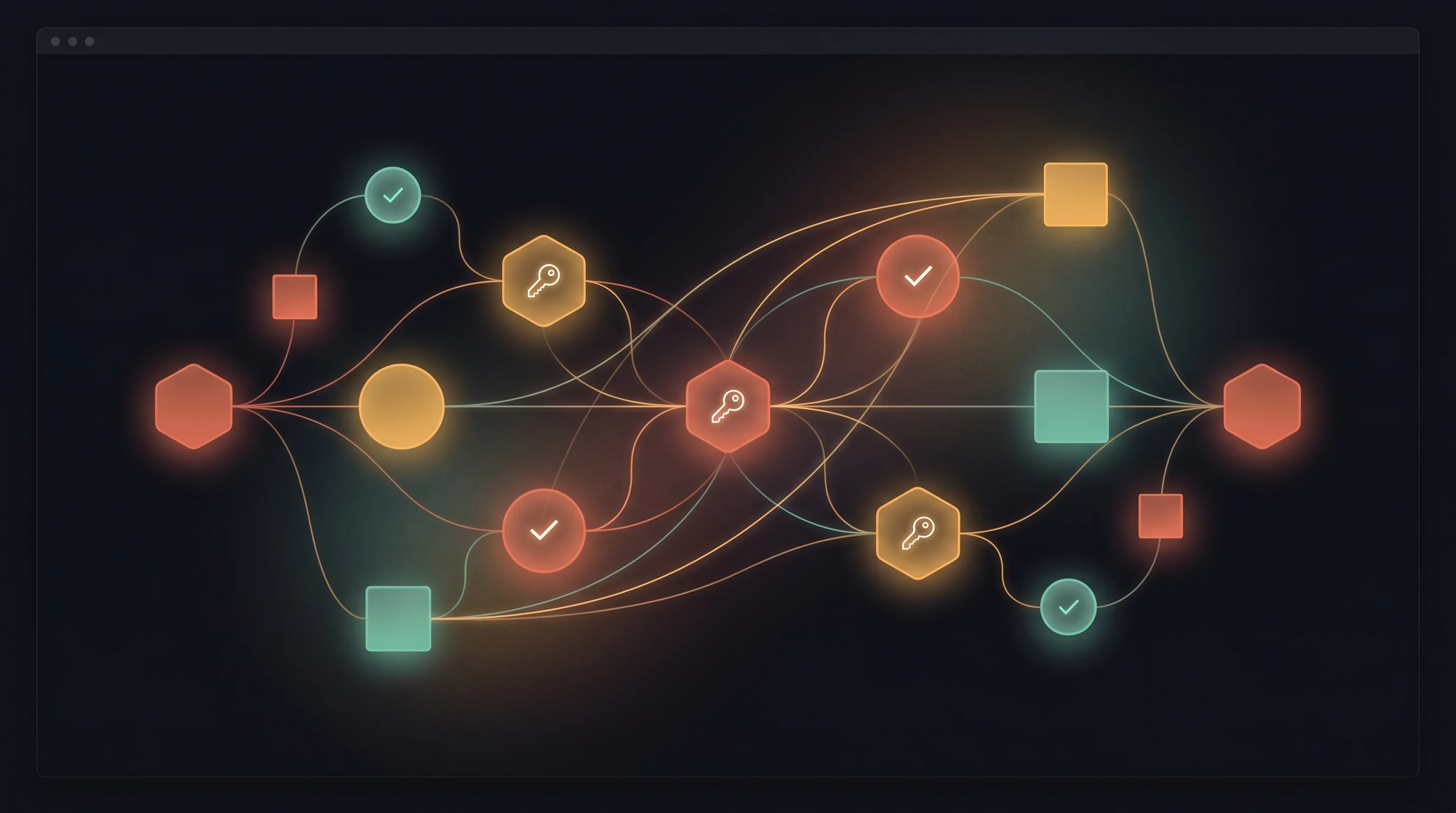 Abstract illustration of workflow nodes connected by colourful pathways, with key icons and checkmarks representing cached steps